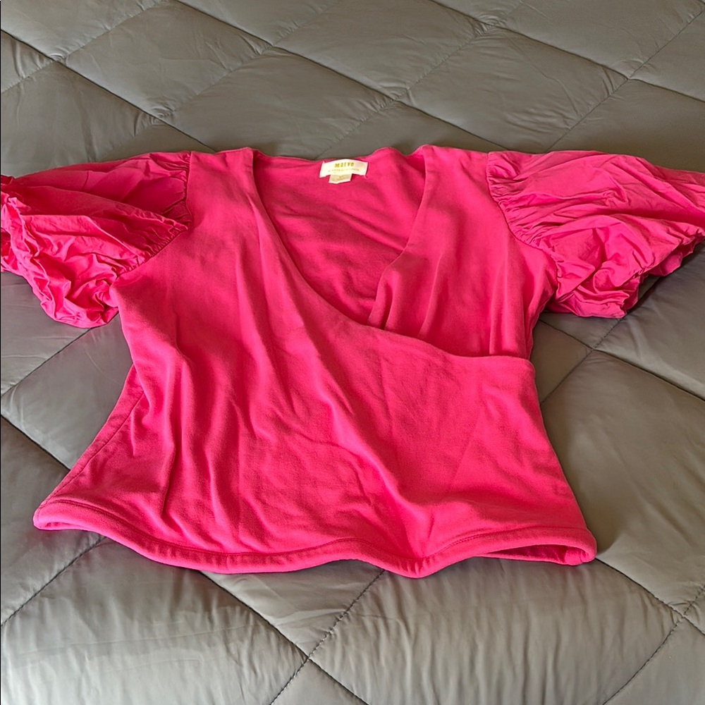 Maeve Anthropologie Pink Puff Sleeve Top